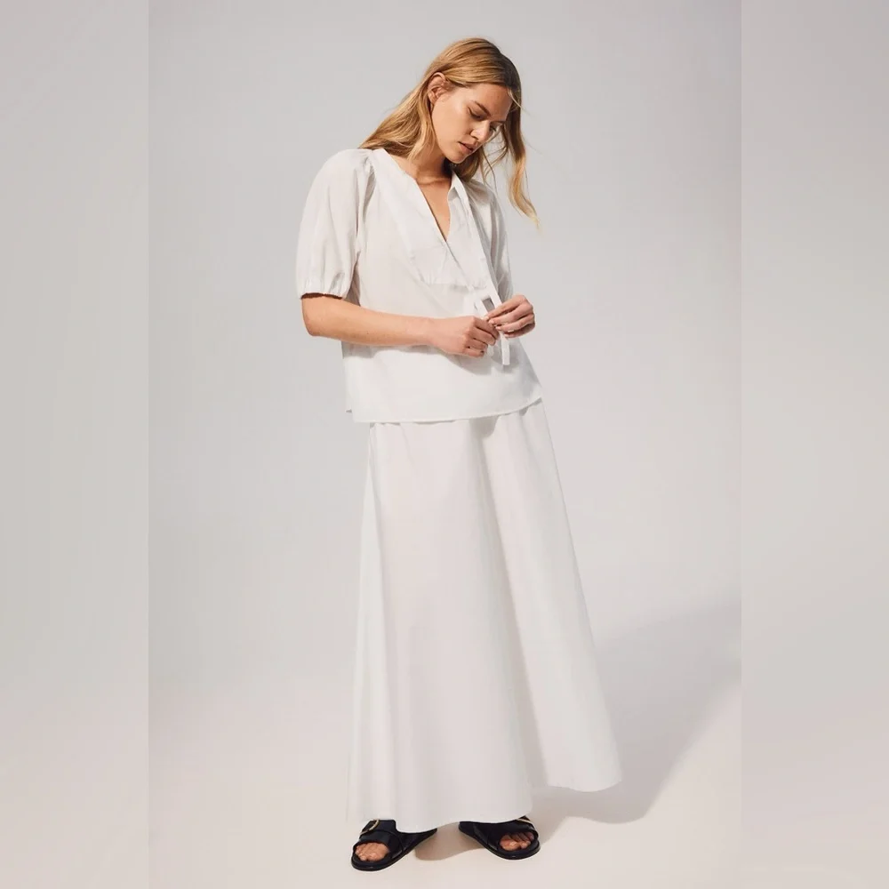 Tie front bow puffy sleeve shirt - Picture 2 of 7